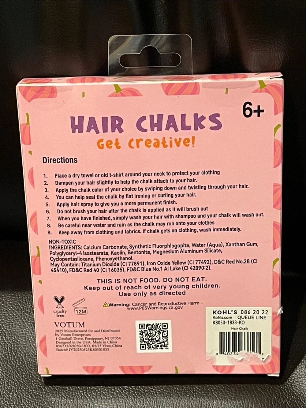 Simple Pleasures Hair Chalk 5-pk. Temporary Hair Color, NIB, KID-FRIENDLY